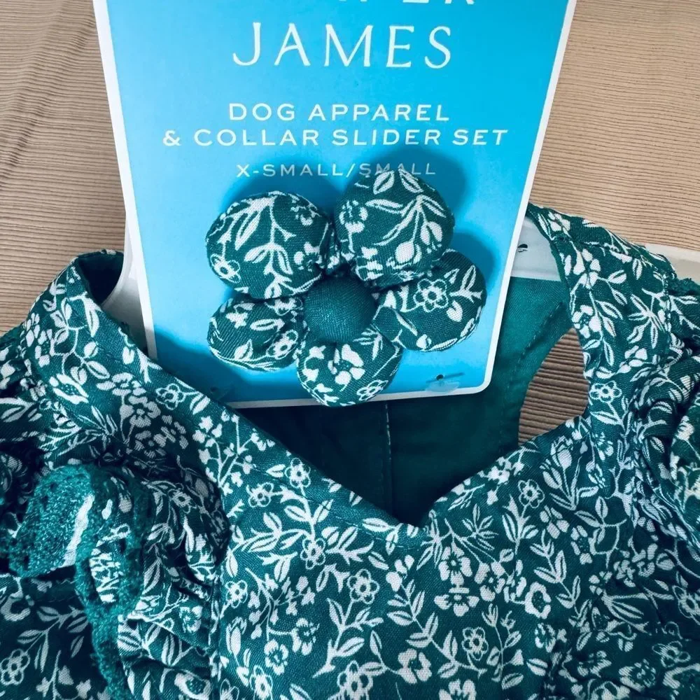Draper James Vintage Green Floral Southern Belle Ruffled Dog Pet Sun Dress Set